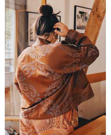 Kimono satin marron court